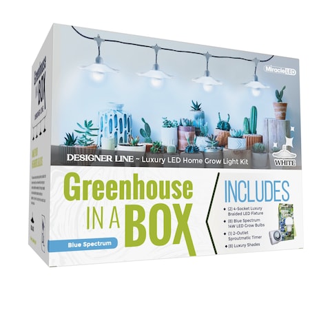 Miracle Led 4-Socket Designer Greenhouse in a Box Grow Light Kit, Blue Spec., 14W Replace 150W Grow Bulbs, 2PK 801757